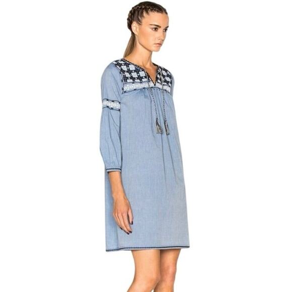 ULLA JOHNSON MINI DRESS AUGUST EMBROIDERED BLUE SZ 6 FRINGE AESTHETIC CORE - Picture 5 of 16